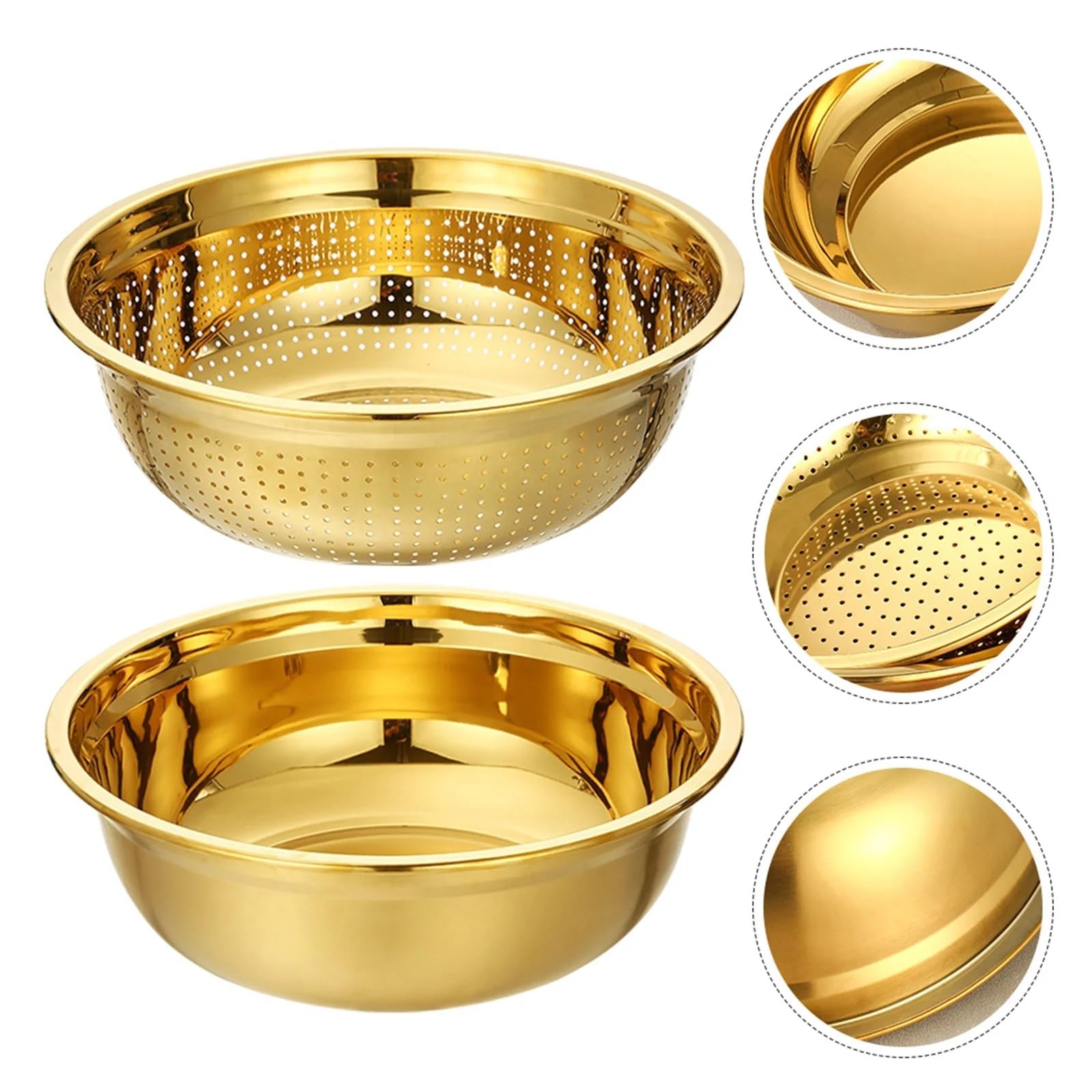 Colador De Arroz De Acero Inoxidable 1 Juego de colador dorado acero inoxidable con cuenco escurridor, malla fina, lavabo for lavar arroz, coladores cocina(16.00X16.00X5.50CM)