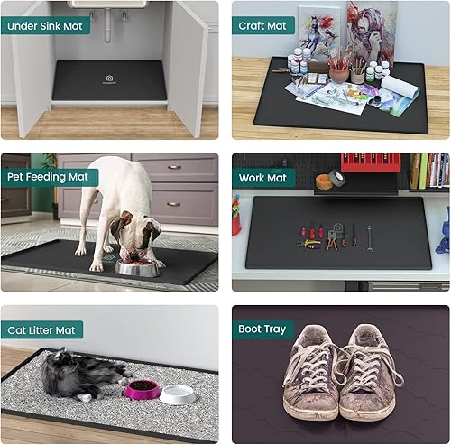 Miniatura 3 de Tapete para debajo del fregadero, bandeja de silicona para gabinete de cocina de 31 x 22 pulgadas, impermeable y flexible para debajo del fregadero