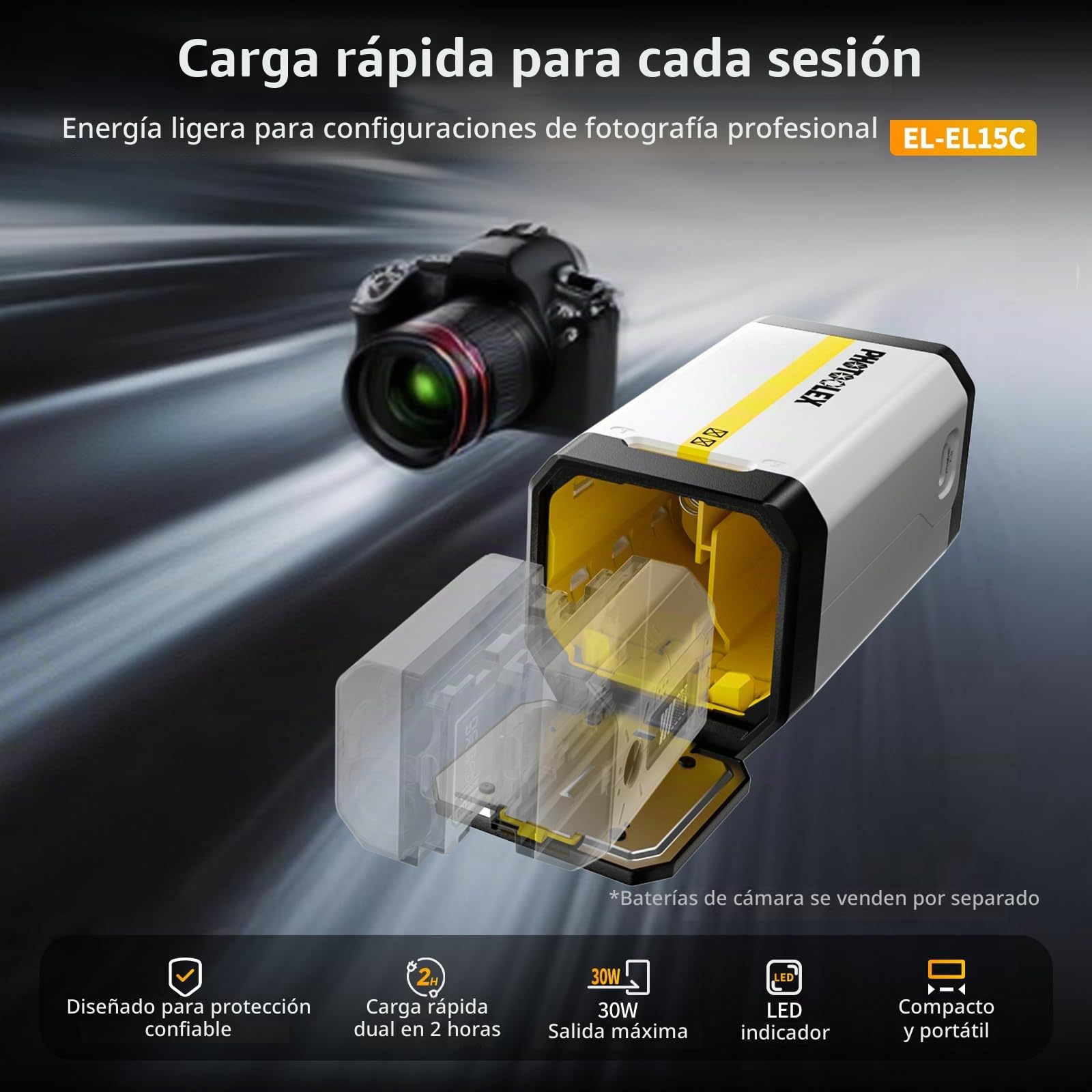 PHOTOOLEX EN-EL15c Cargador de batería para Nikon, BB 2 Cargador de 2-Ranuras con Carga rápida USB-C 30W, Compatible con Nikon Zf/Z8/Z7/Z6 III/Z6II/Z5II/D850/D810/D810A/D780/D750/D610/D500/D7500