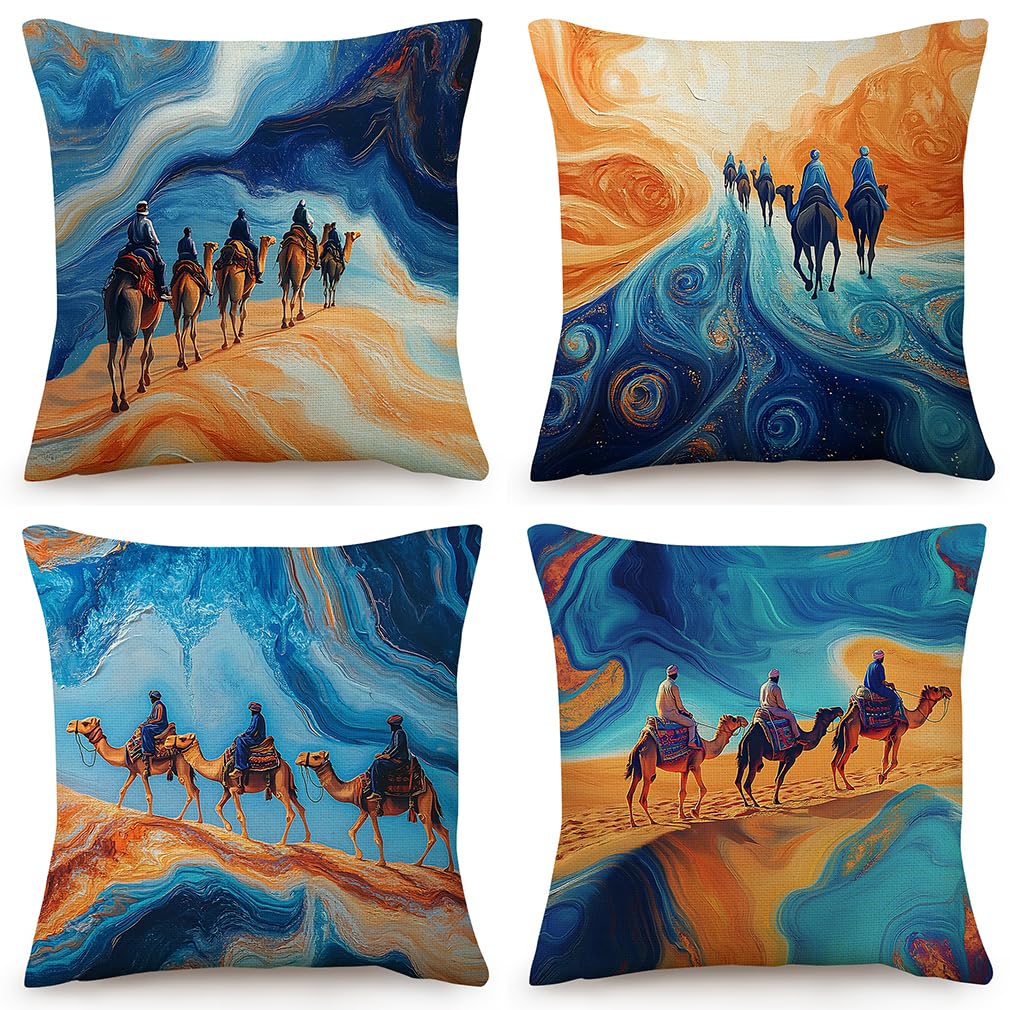 Housse de coussin 50x50 chameaux en lin lavable pour déco canapé