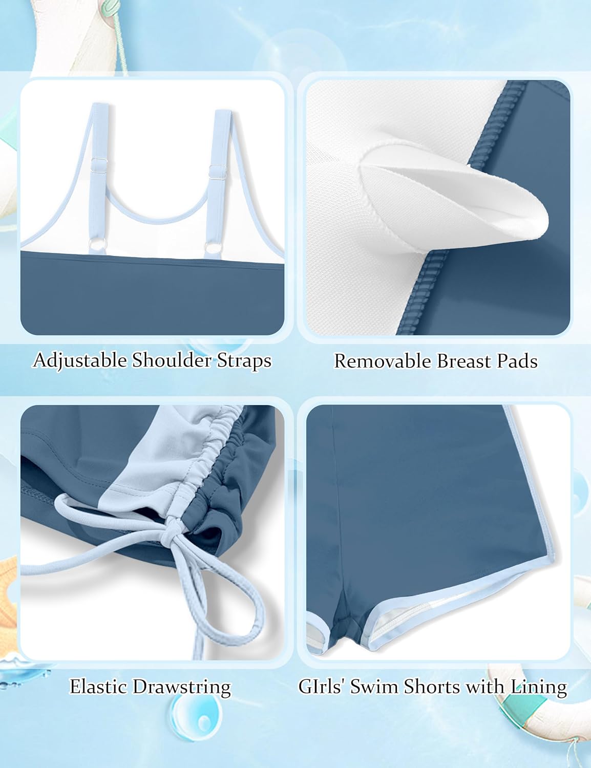 NAPU Girls Swimsuit Two Piece Tankini Swimsuits with Boyshort Ruched Bathing Suit Color Block Teen Girls' Swimwear Size 9-16Y - Image 5