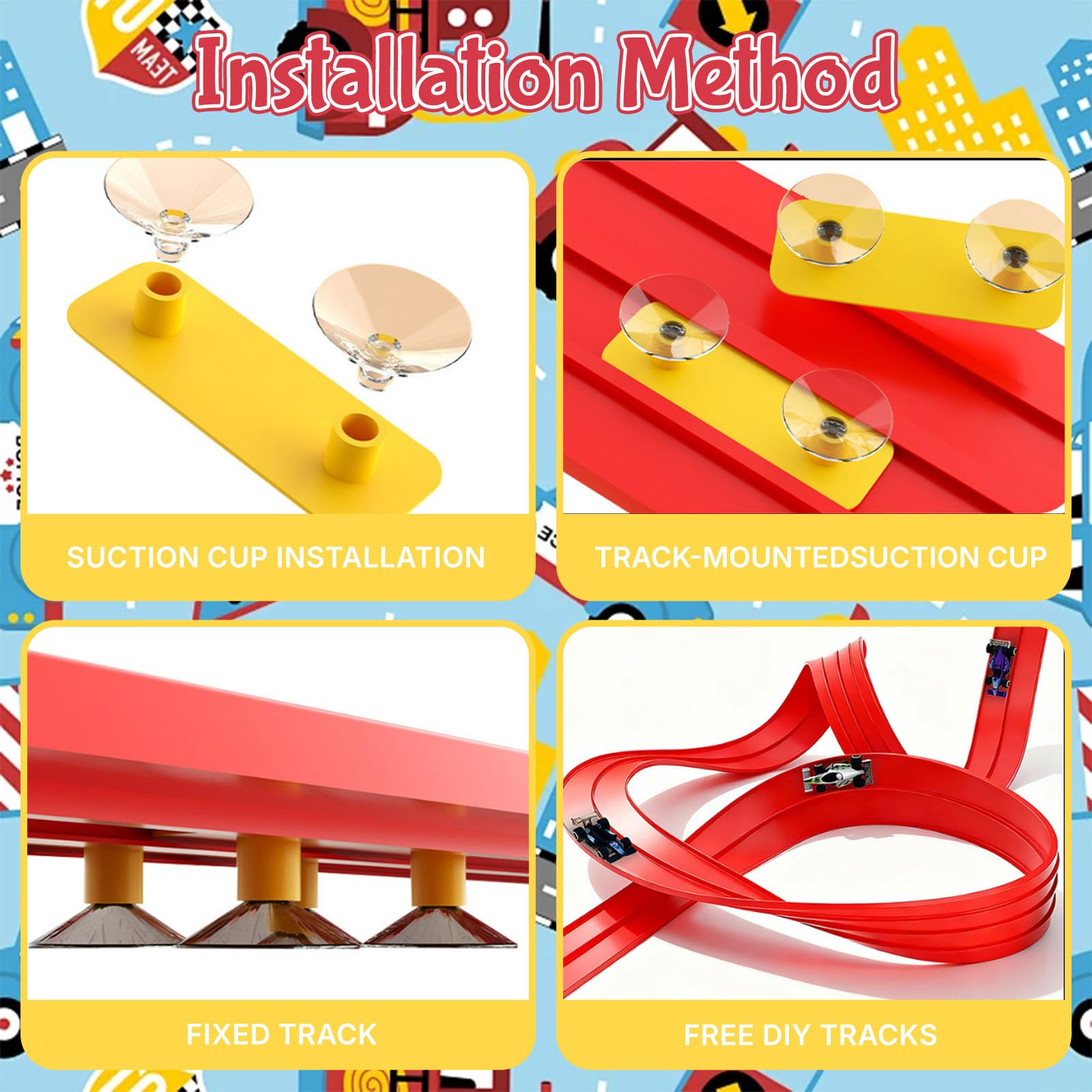 5m/196In Red Speed Track - Flexible Racing Set including 4 Cars & Suction Cups - Image 4