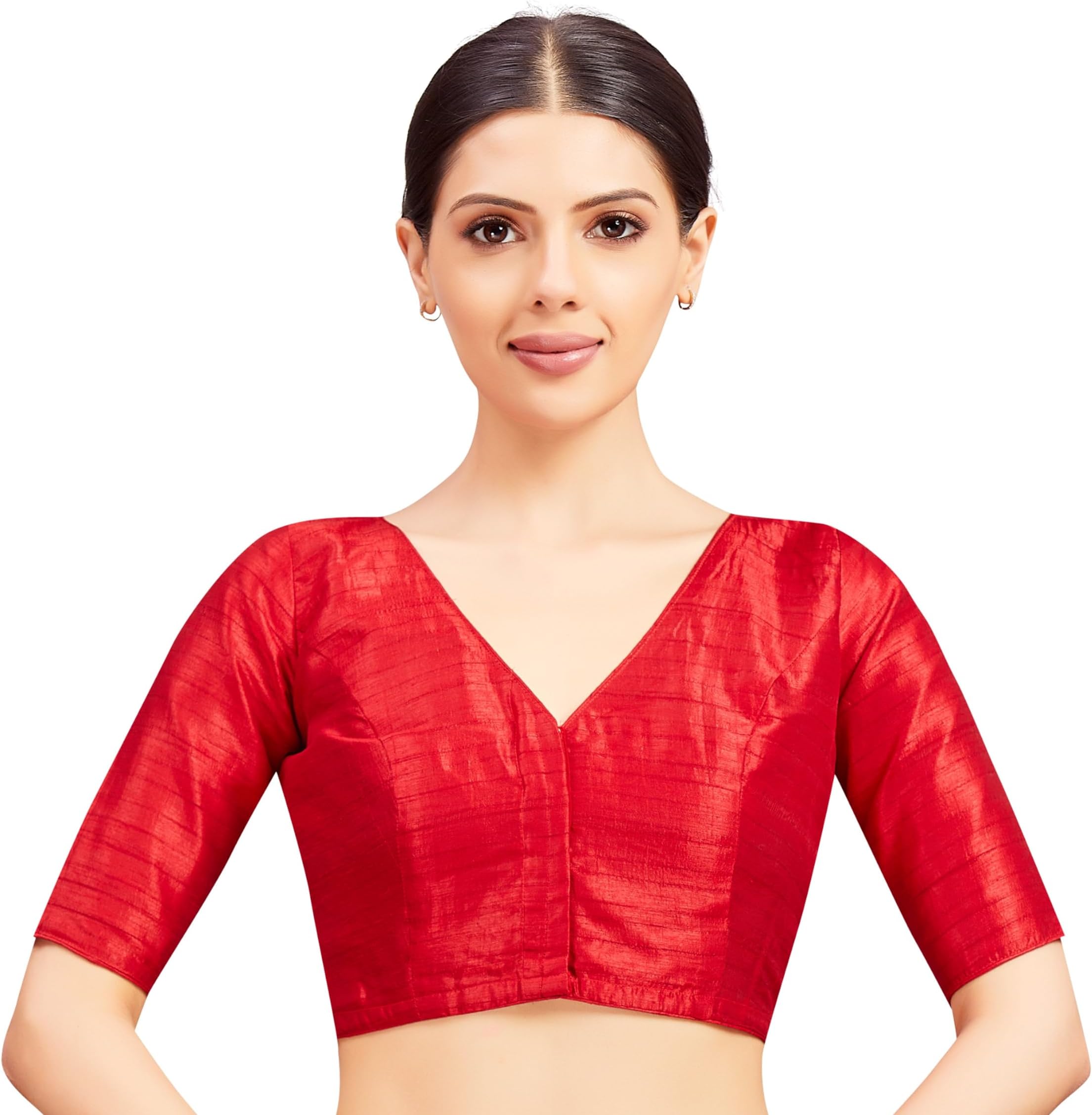 Studio Shringaar Women Readymade Raw Silk V Neck Saree Half Sleeve Blouse
