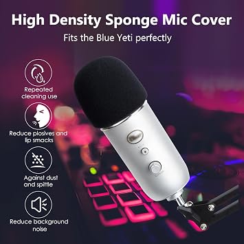 Foam Windscreen for Blue Yeti, Yeti Pro, MXL, Audio Technica and Other Large Microphones, Pop Filter Cover made from Quality Sponge Material by YOUSHARES (Black)