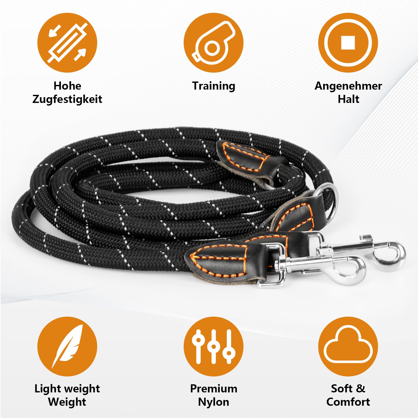 Guinzaglio Per Cani 3m Regolabile - Paracord Riflettente, 2 Moschettoni, Per Taglie Medie/Grandi