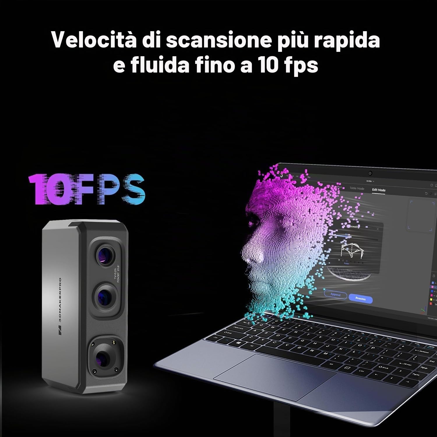 Scanner 3D per stampanti 3D con velocità di scansione rapida di 10 FPS con lente anti-tremore e precisione di 0,02 mm su Windows/MacOS, 3DMakerpro Scanner 3D Seal Lite [Kit standard]