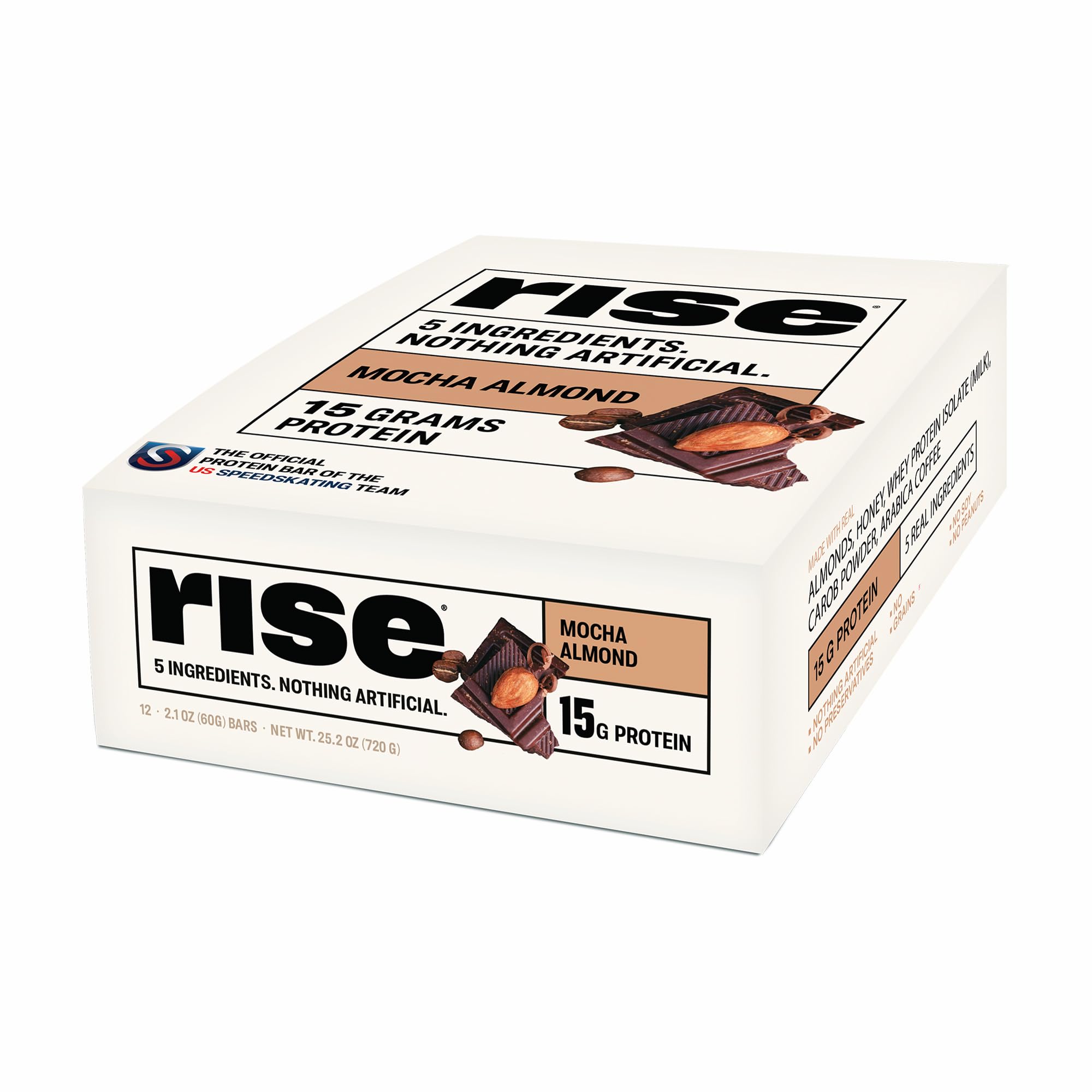Rise Whey Protein Bars - Mocha Almond | Breakfast Bar & Protein Snack 15g Protein 4g Fiber Just 5 Whole Food Ingredients Gluten-Free Soy Free