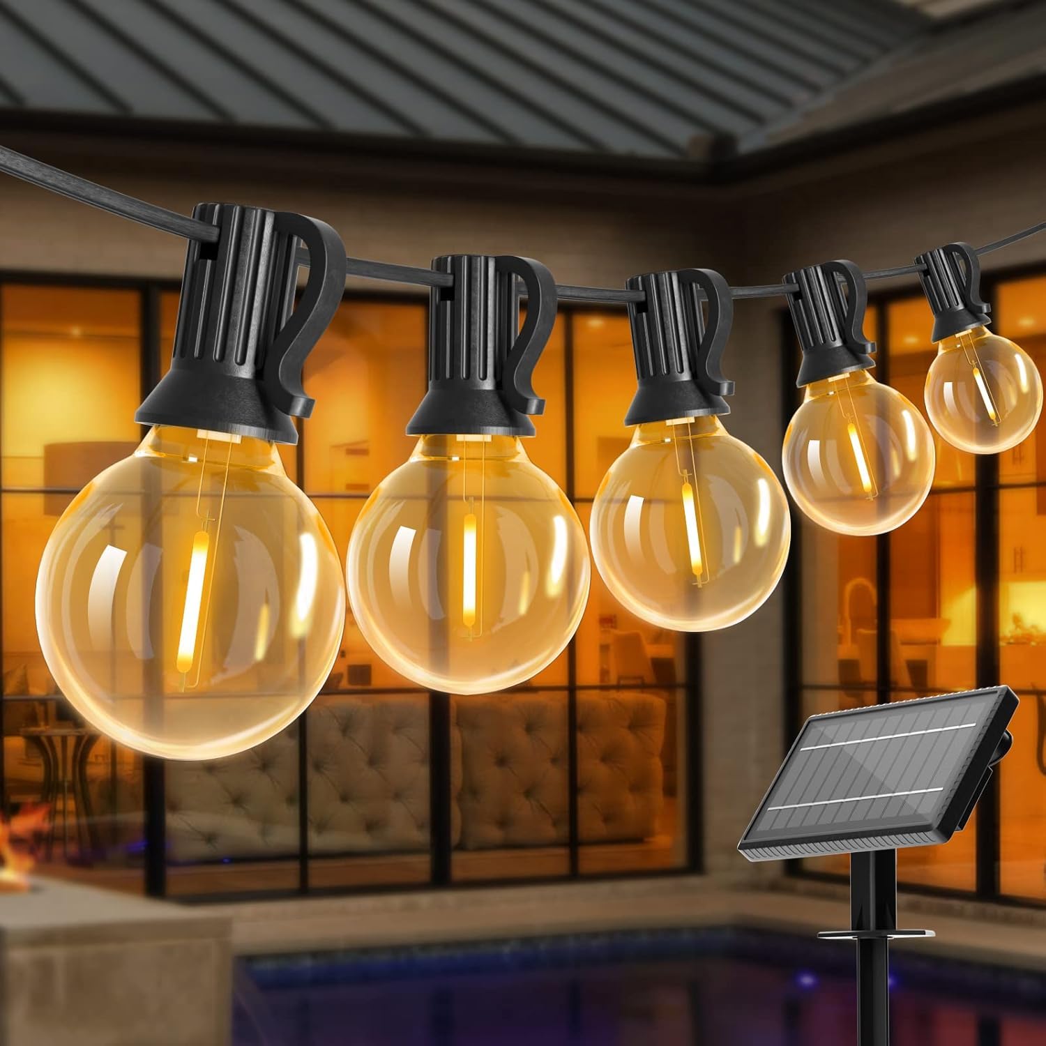 Bomcosy Cadena De Luces Solares Para Exterior De 24 M, Cadena De Luces Solares Para Exteriores, IP45, Impermeable, Para Patio, Fiesta, Exterior, 40 Unidades