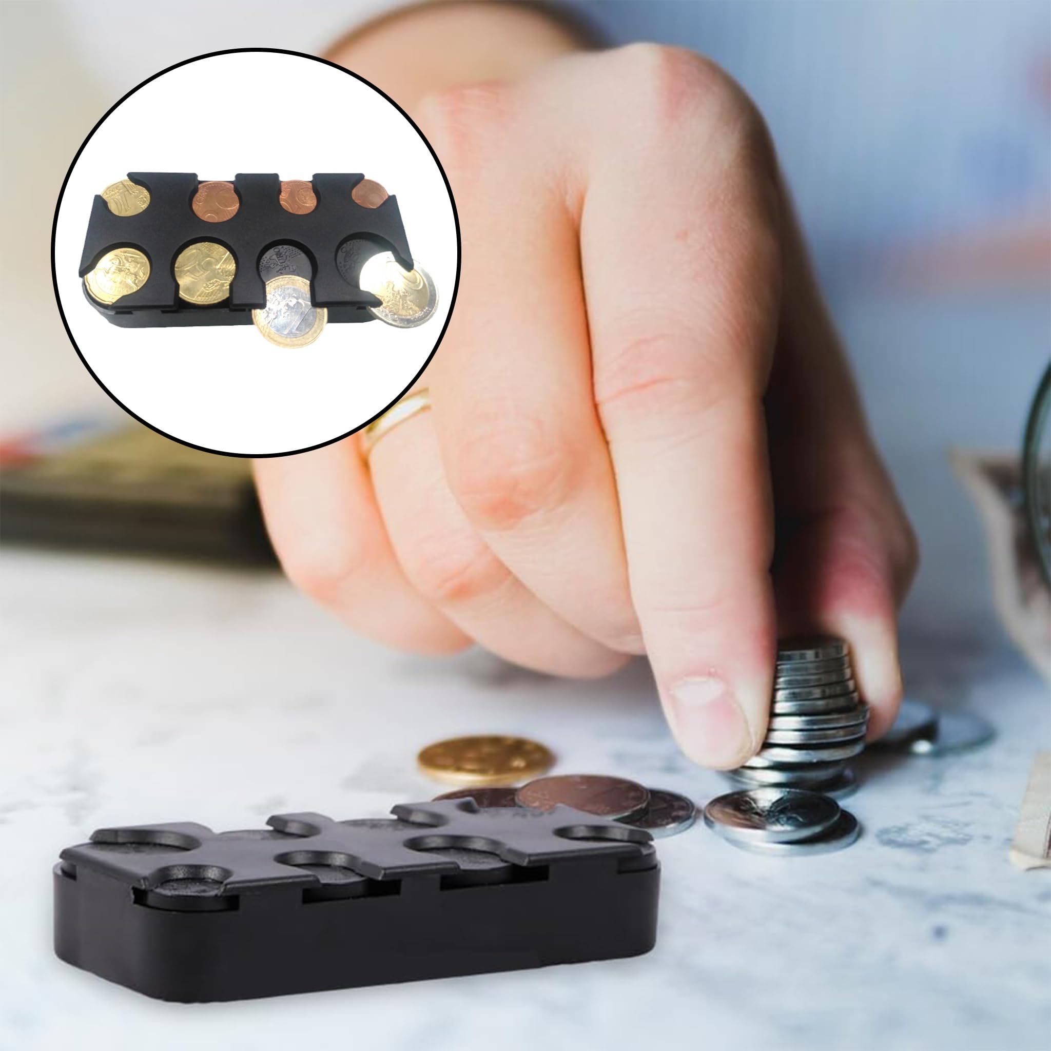MOLIMOLI Clasificador Monedas Coche Portamonedas 8 Compartimentos Euro Almacenamiento Plástico