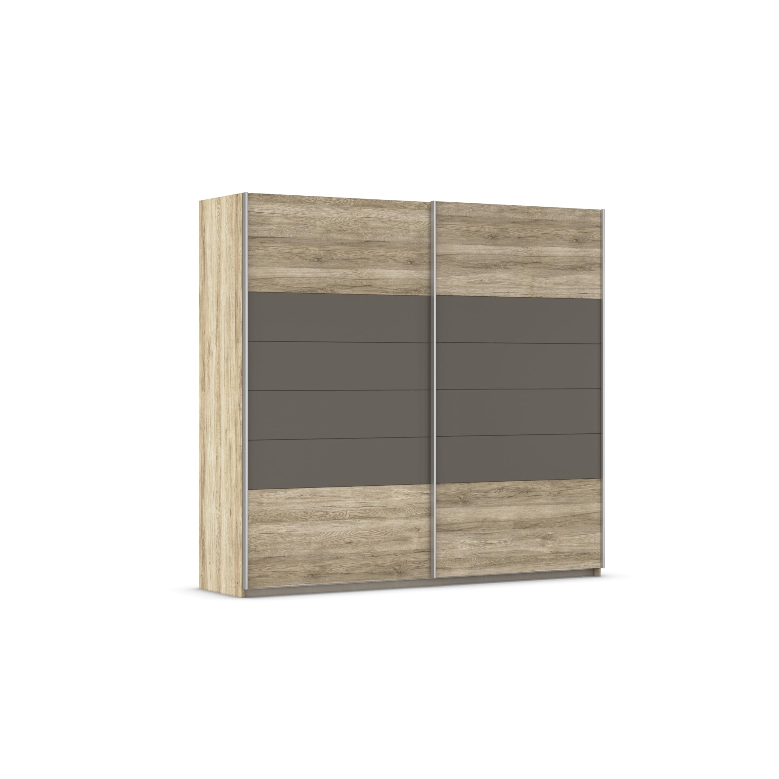Rauch Möbel Barcelona - Camera da letto in rovere Sanremo chiaro/grigio lava, composto da letto con superficie di appoggio 160 x 200 cm, con 2 comodini e armadietto con ante sospese, 226 x 210 x 62 cm