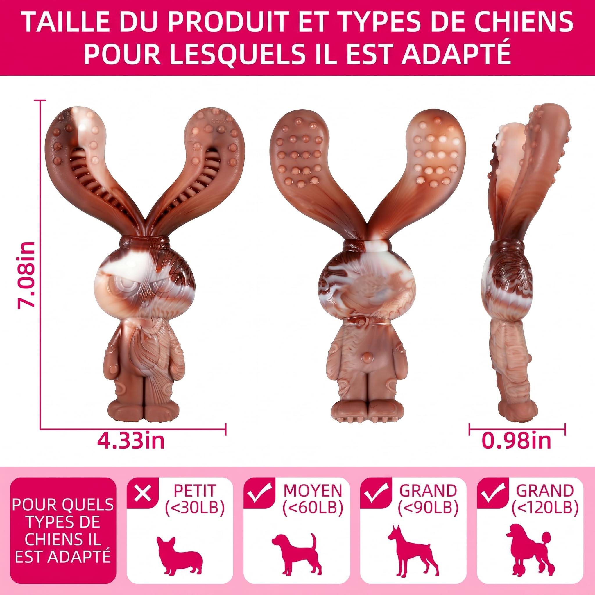 Jouets Indestructibles pour Chiens à Mâcher, Jouets Durables en Nylon Saveur de Boeuf, Robustes pour Chiens de Taille Moyenne et Grande Taille, Brossage des Dents (Lapin)
