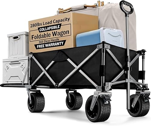 Carro plegable plegable, carrito de playa resistente plegable con 330 libras, ruedas de playa grandes todo terreno y soportes para bebidas, vagón de