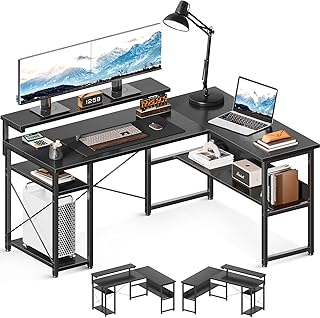 AODK パソコンデスク 幅137cm モニター台付き 棚付き ゲーミングデスク l字デスク 机 桌子 computer desk ブラック