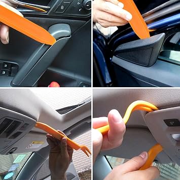 5 Pcs Trim Removal Tools, Pry Tools, Car Pry Tool Kit, Car Panel Door Audio Radio Stereo Removal Tools, Auto Clip Fastener Remover Pry Tool Set, Orange