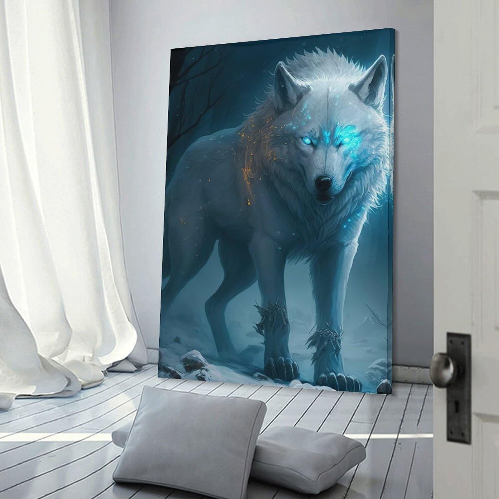 Junmoney Fenrir The Norse Wolf Home Decor Wall Art 24x36inch(60x90cm), for Hallway, Bedroom Or Modern Interiors, Canvas Artwork with Gifting Potential
