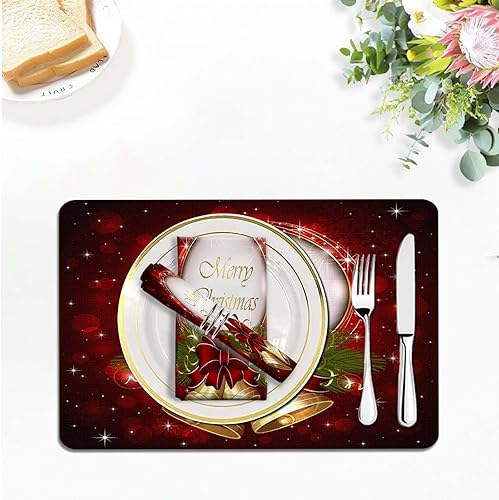Miniatura 6 de Mcalk Juego de 8 manteles individuales y servilletas de tela de Navidad, manteles individuales de Navidad para decoración del hogar y la cocina