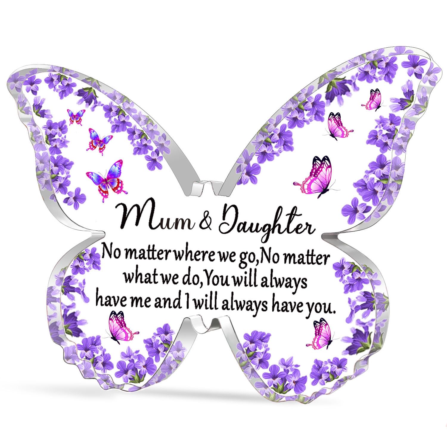 WTOPP Mother And Daughter Gifts,Butterfly Shaped Acrylic Plaque Gifts For Mum Daughter,Birthday Christmas Thanksgiving Mothers Day Gift For Mother