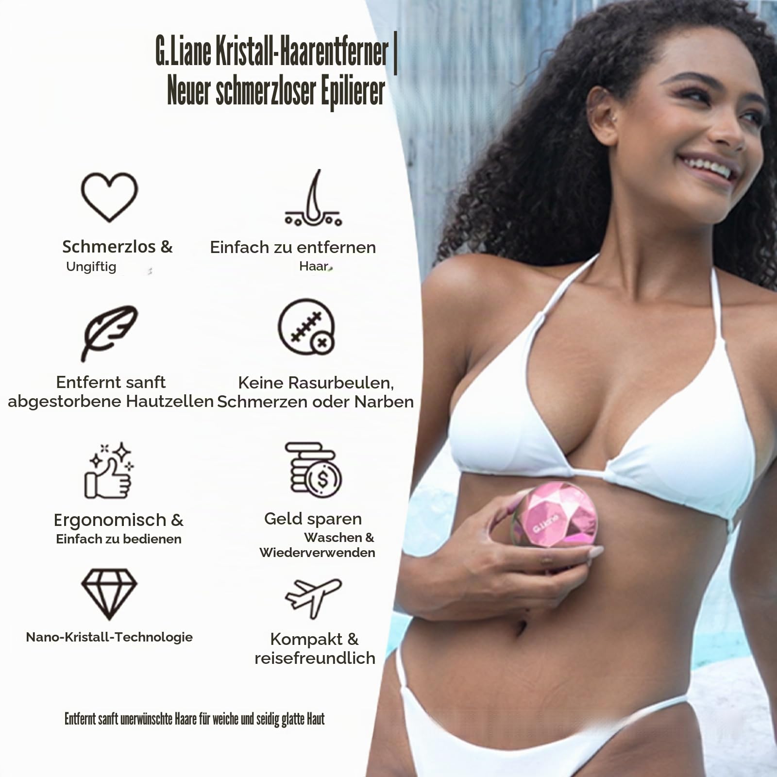 Kristall Haarentfernung,Schmerzloser Crystall Haarentferner Diamond,Haarentfernungsgerät mit Peeling ohne Wachsen,Natürlicher Damenhaartrimmer und Rasierer für Frauen und Männer(Rosa Rosa)