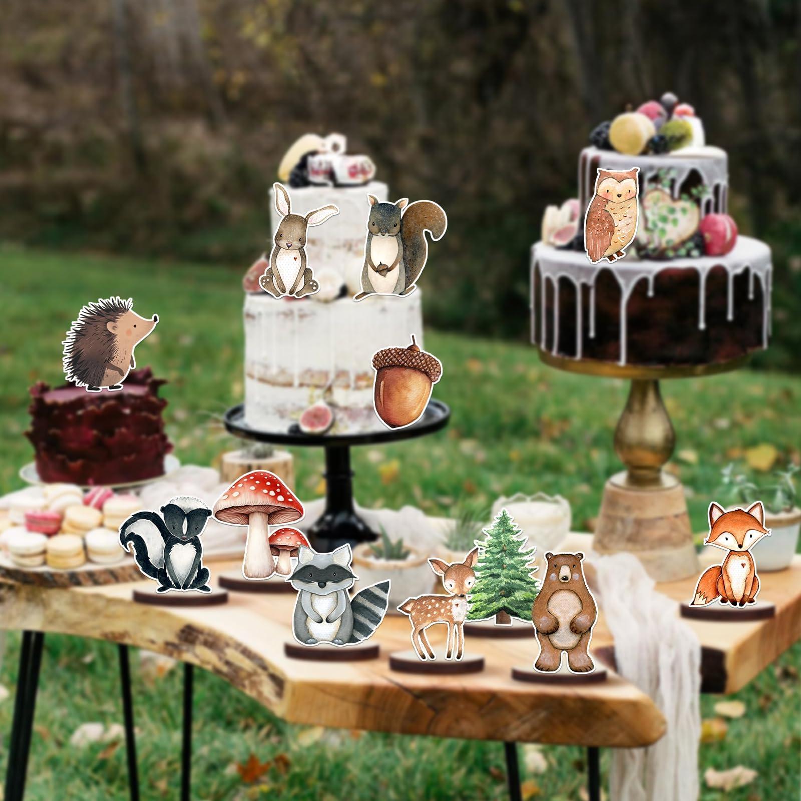 12 Pezzi Animali Dipinti del Bosco in Legno Decorazioni per Tavolo Sagome Natura Festa Neonato Ornamenti Creature Selvatiche Copritavolo in Legno per Festa nel