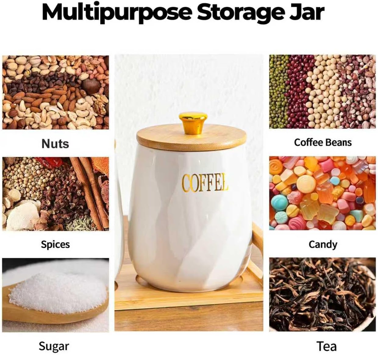 Ceramic Canister Set of 3 for Sugar Coffee Tea with Tray, White Airtight Food Storage Jars with Wood Lids, Kitchen Counter Storage Containers - 23oz image 4