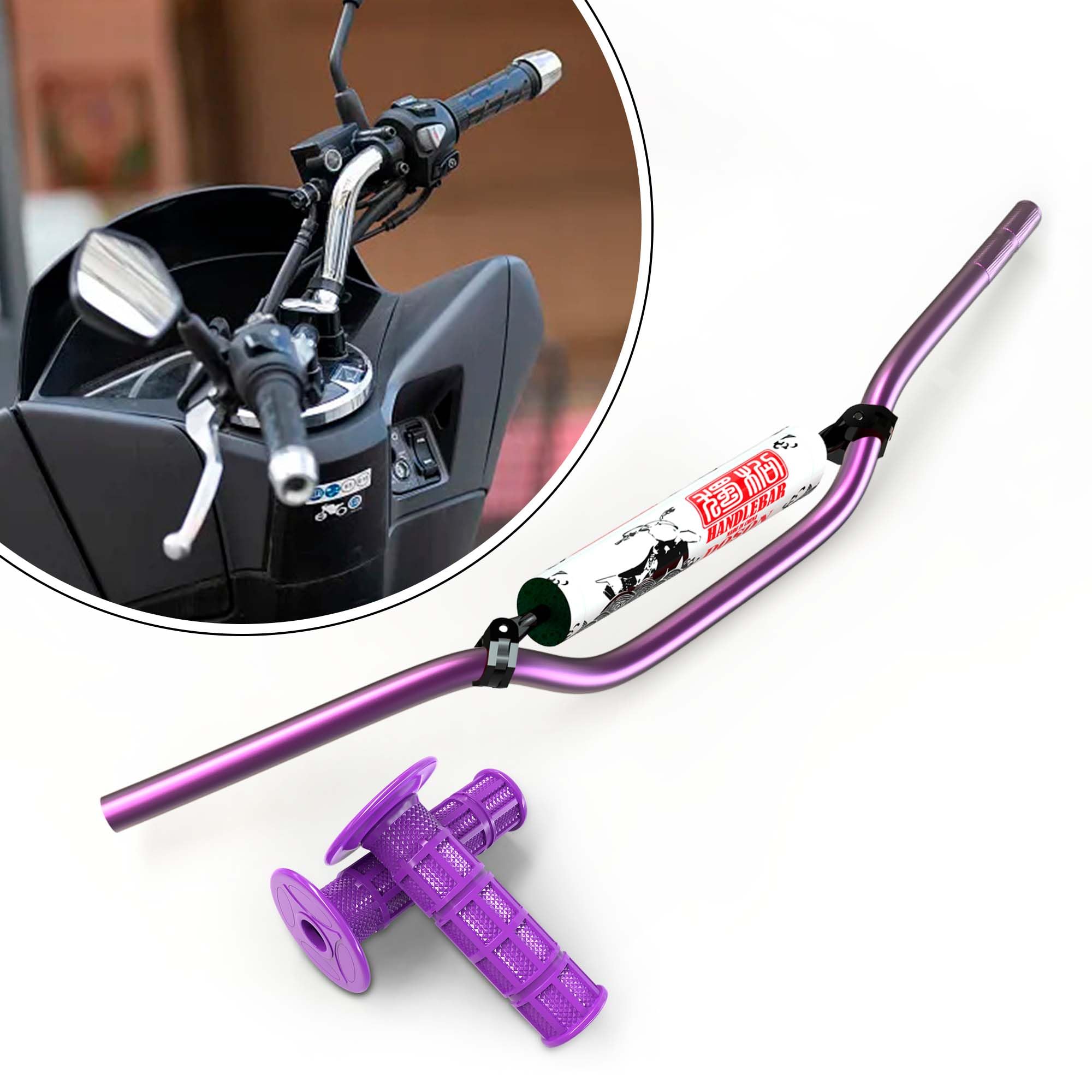 7/8" Motorcycle Handlebars Aluminum Dirt Bike Handlebars with Foam Pad Grips for Pit Bike,Mini Bike,ATV,Honda Grom,KLX110,Ninja 650R CRF70 SSR127 Surron Ridstar Q20 BMX