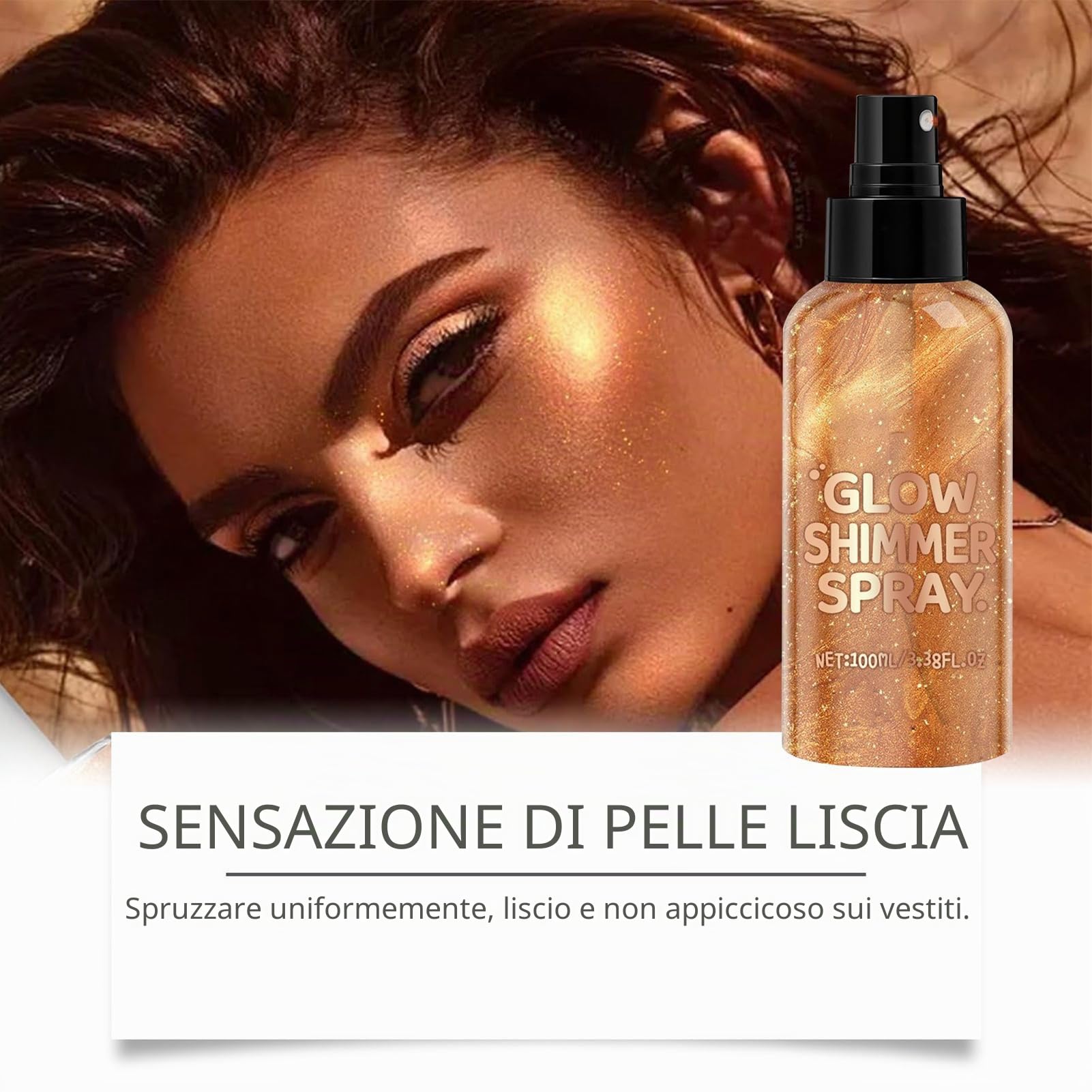 Body Glitter Spray, 100 ml Shimmer Mist for Hair & Skin, Moisturizing Glitter Spray, Long Lasting, for Nightclub, Festival, Prom Makeup Wife Women Teens Adult