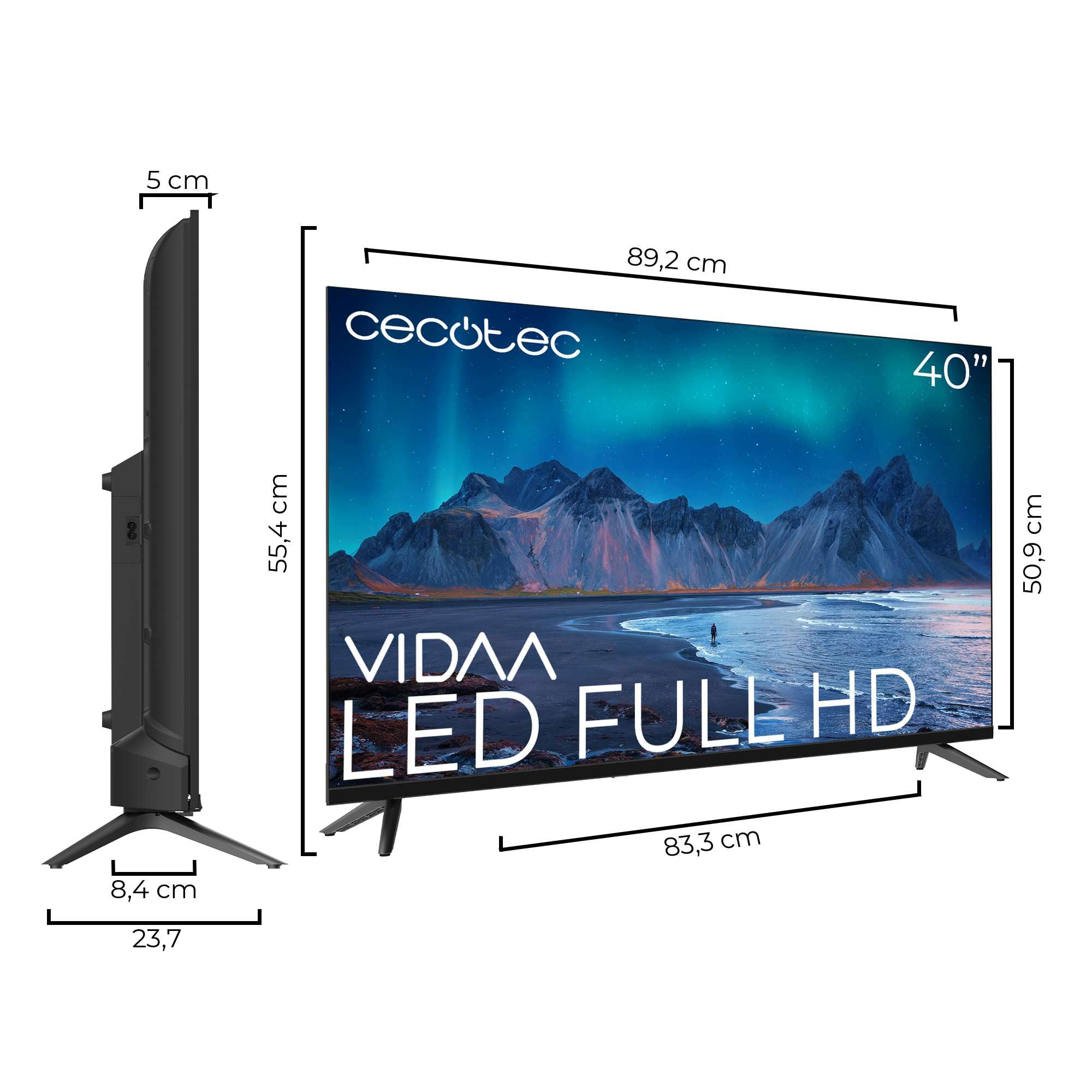 Cecotec Smart TV, Televisor LED de 40 Pulgadas Resolución Full HD A5 Series ALF50040. TV VIDAA, Dolby Audio, Smart TV VIDAA, WiFi Integrado, Chromecast, 3 HDMI y 2 USB, Altavoces 16W