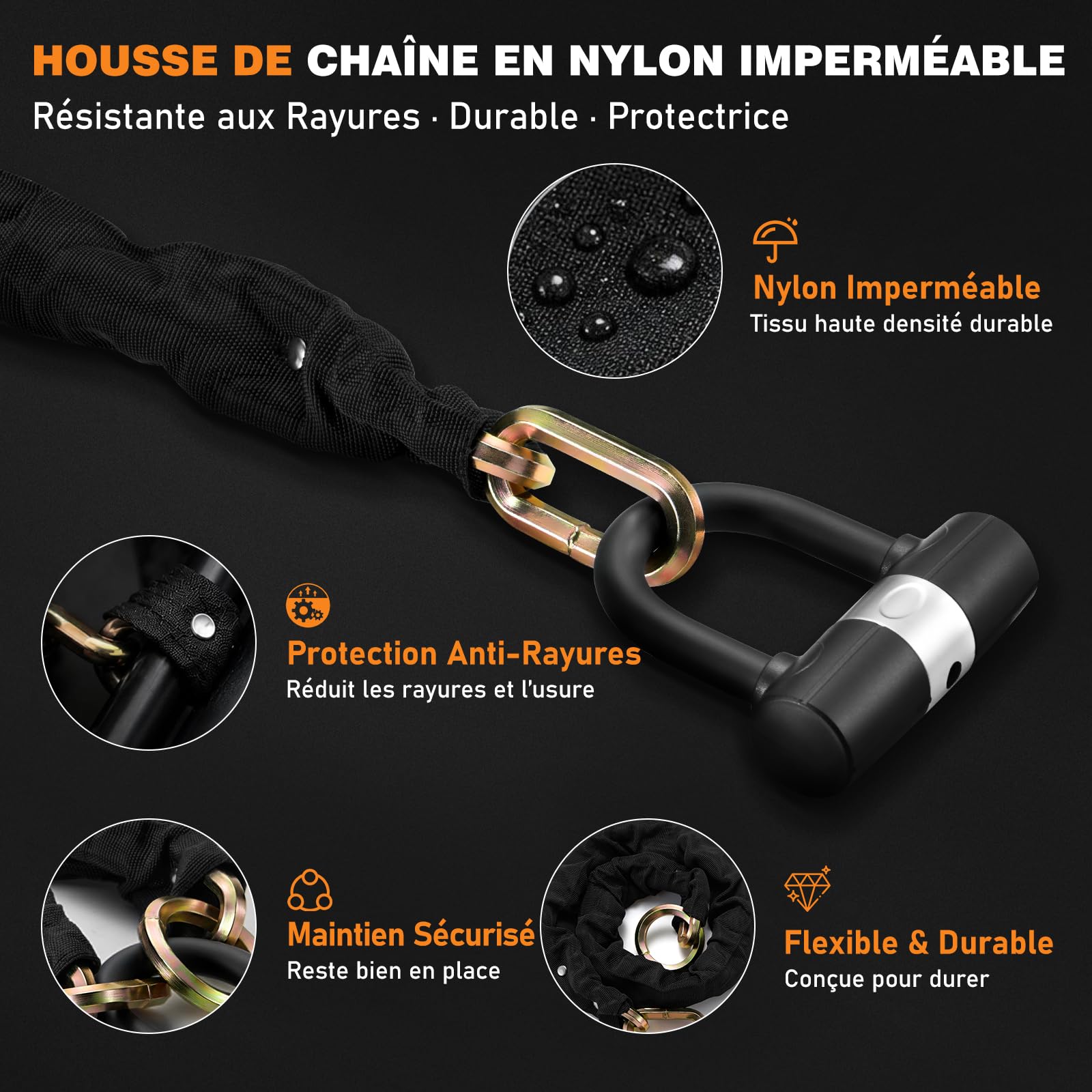 Antivol Moto Chaîne 10 mm en Acier Trempé avec Antivol U et 4 Clés, Chaîne Haute Sécurité pour Moto, Vélo Électrique, Scooter et Vélo, 120 cm – Or