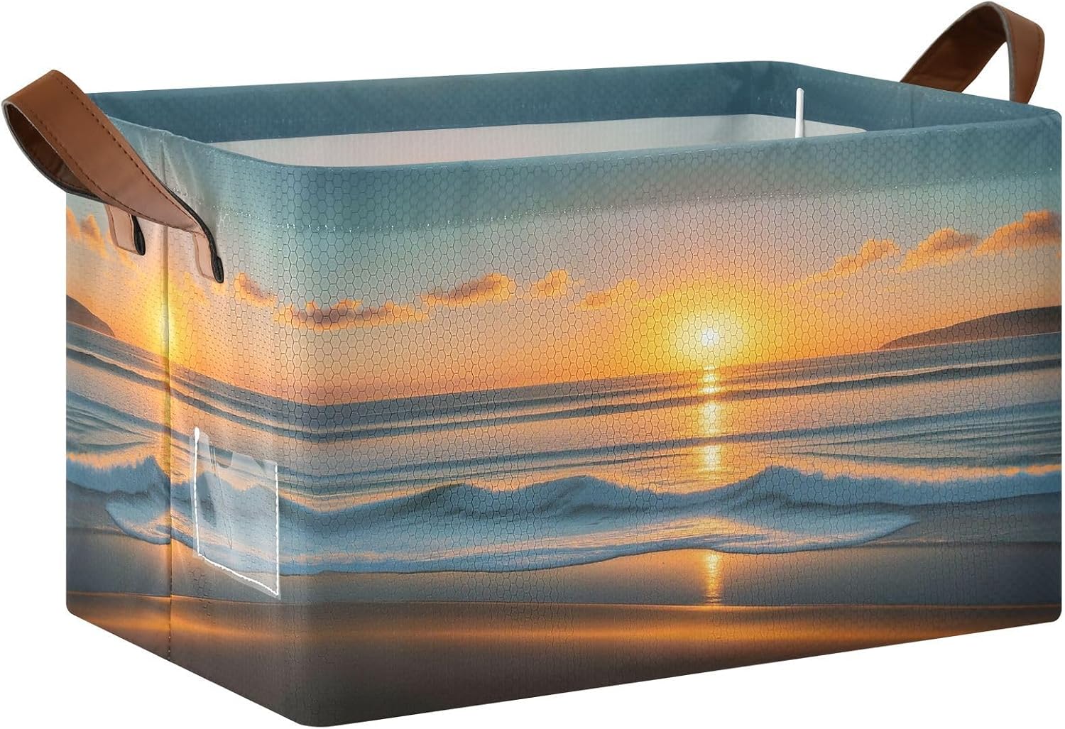 Sunset Ocean Rectangle Storage Basket Waterproof Foldable Kid Toy Box with Handles for Shelves Closet Office