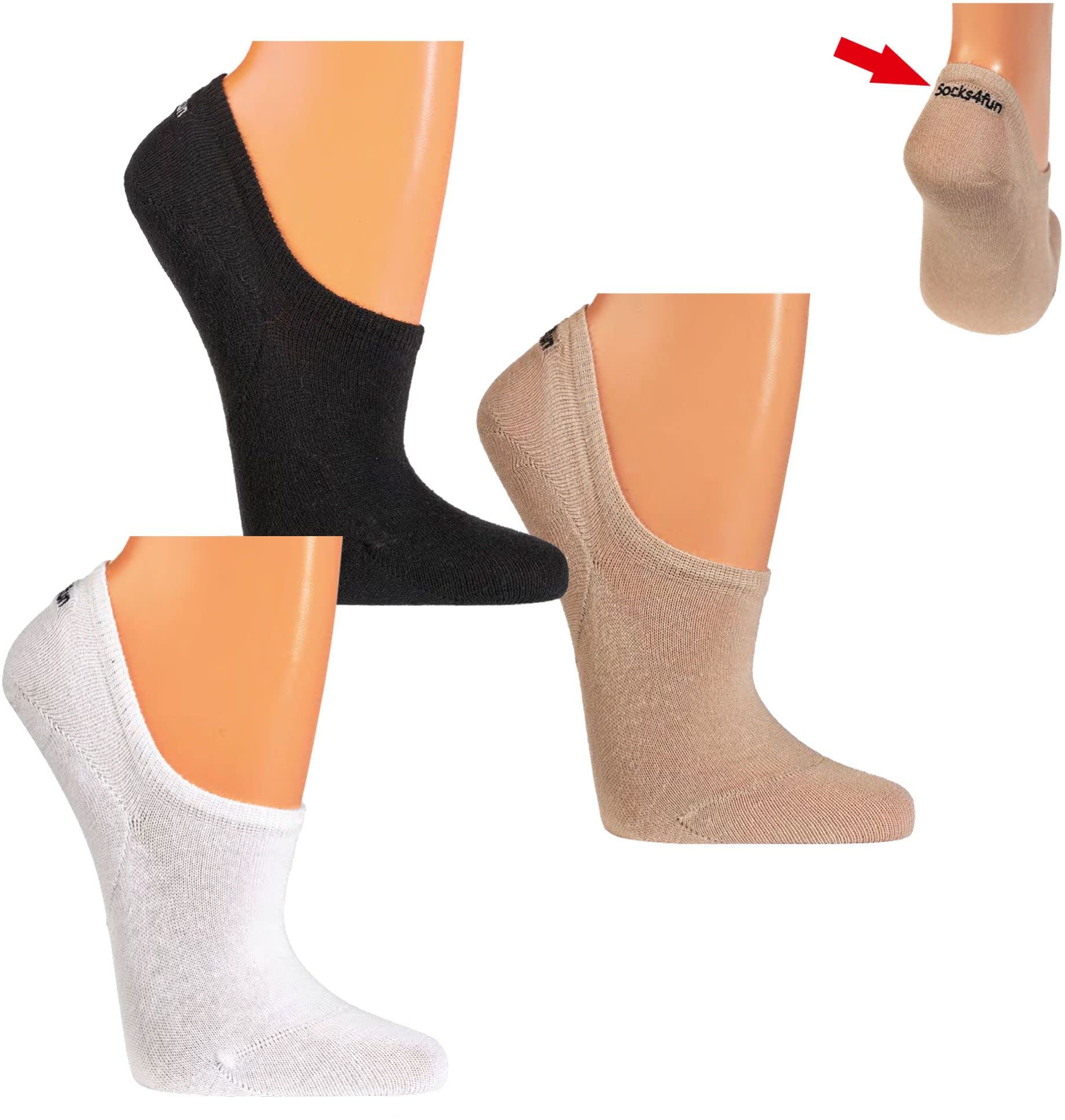 WOWERAT Füsslinge Socks4fun mit Silikon-Pad Unisex für Teenager, Damen und Herren, 6 Paar/1 Farbe.