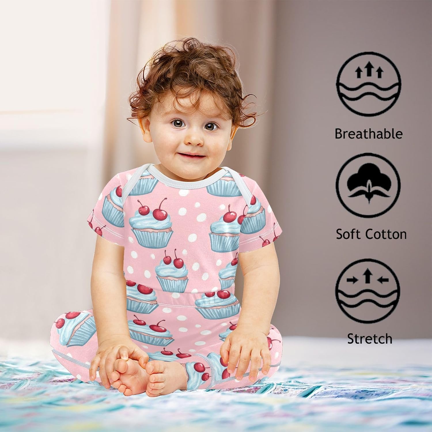 vvfelixl Baby Clothes Cute Blue Cupcake Baby Bodysuits Set Unisex Short Sleeve Babys Pants Sets 0-3M