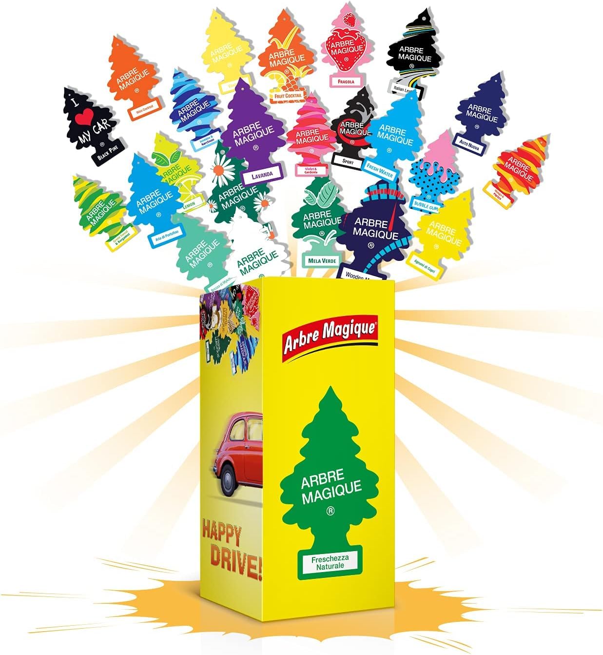 Arbre Magique, Degustación Olfativa, Ambientador para Auto, Caja de 24 Piezas Surtidas