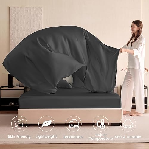 Miniatura 5 de THXSILK Juego de sábanas de seda de 4 piezas, sábanas de seda de morera 100% natural de grado superior 6A+, juegos de ropa de cama de lujo, ultra