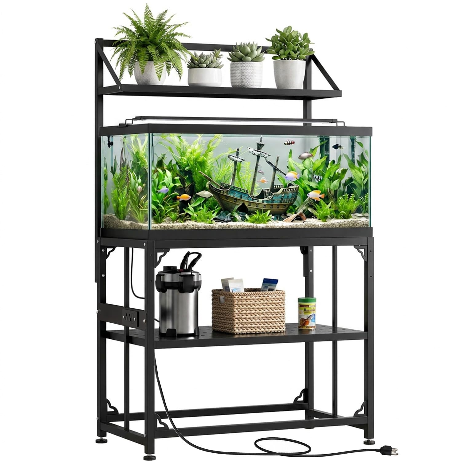 TOCRETOARE 40 Gallon Fish Tank Stand, 3 Layer, 900LBS Capacity, Black