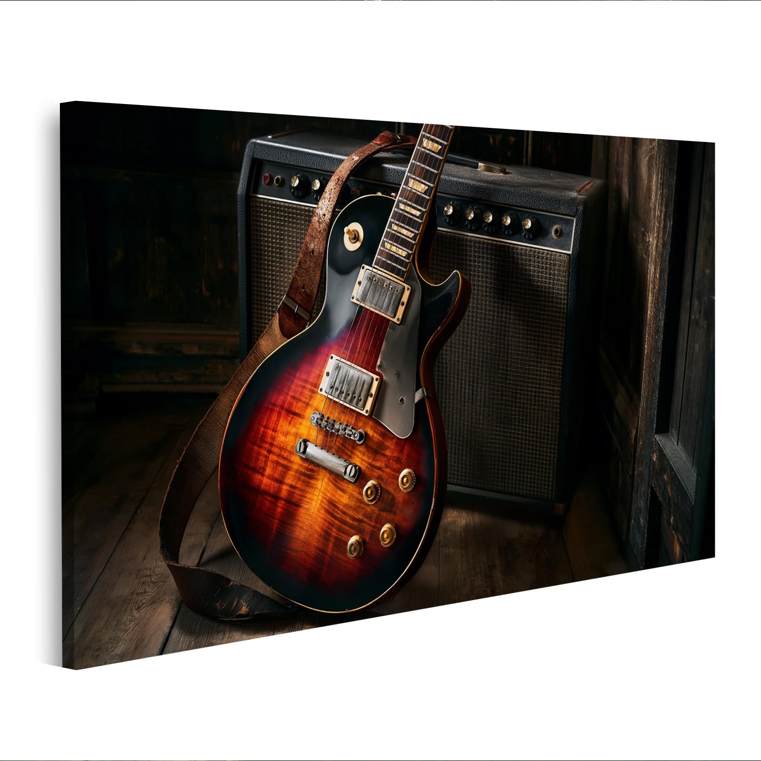 islandburner Cuadro sobre lienzo de guitarra eléctrica clásica para aficionados a la música en el salón – Edición H2
