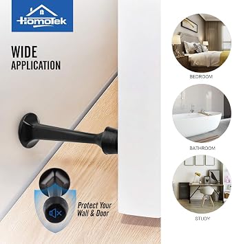 HOMOTEK 20 Pack Heavy Duty Solid Rigid Door Stop with Soft Rubber Tip, Zinc Die Cast Door Stopper Protect Wall & Door, Black