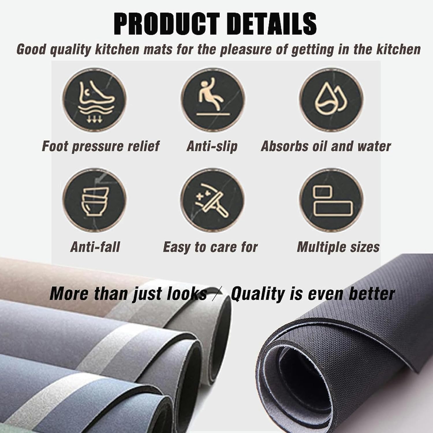 Anti Fatigue Kitchen Rug Sets 2 Piece Non Slip Kitchen Mats for Floor Cushioned Kitchen Rugs and Mats Waterproof Comfort Standing Mat Runner Rug Carpets for Kitchen Floor, Sink — Amazon image 3