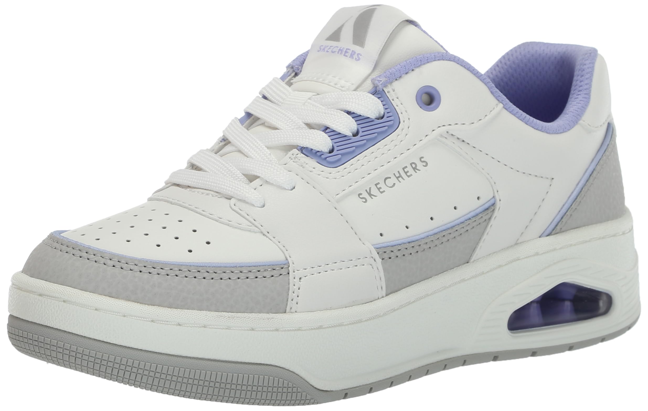 Skechers Women's Uno Court Courted Style Sneaker, White Leather/Lav Duraleather Trim, 2.5 UK