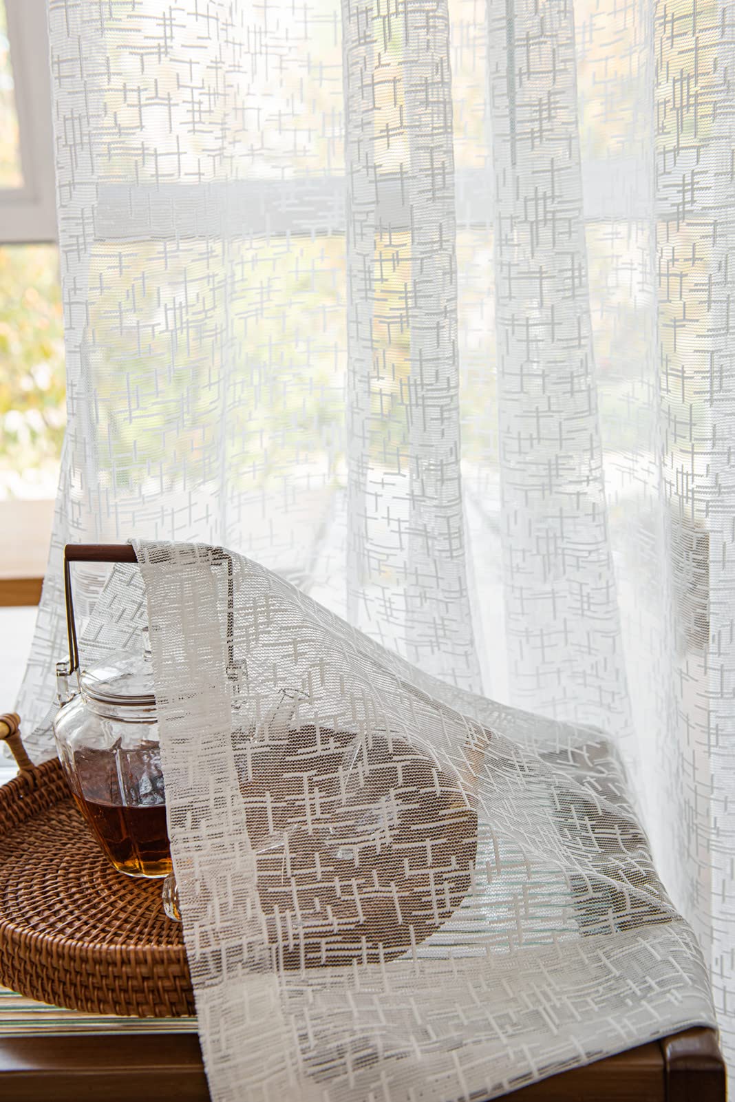 KVLDEC Sheer Curtain 1-Piece for Living Room Bedroom Hall Decration (Cross-W, W200 x L270 cm)