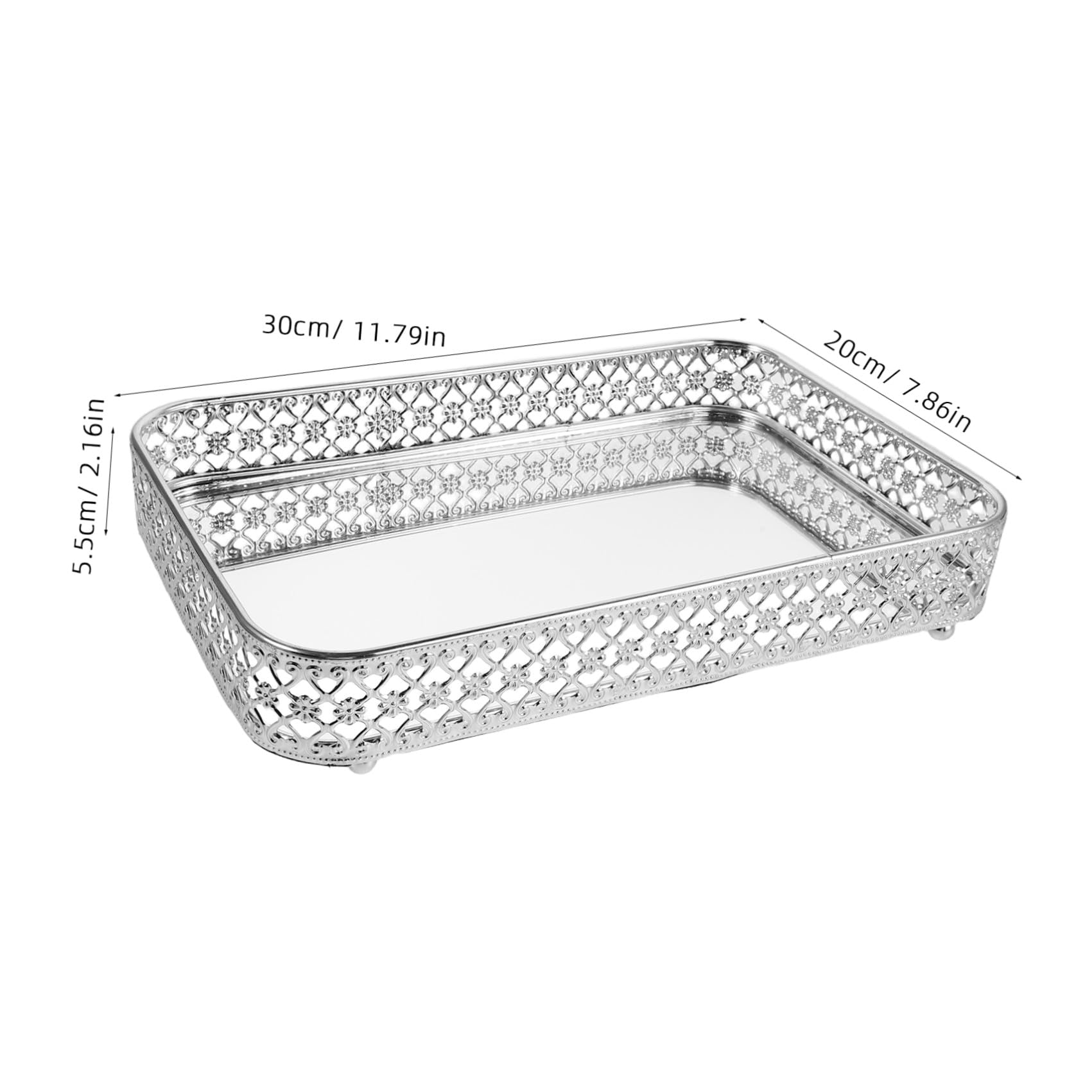 PRETYZOOM Bandeja Decorativa Rectangular Solución Versátil de Metal Superficie Espejo Plata, Fácil de Limpiar y Almacenamiento en Tocadores y Restaurantes