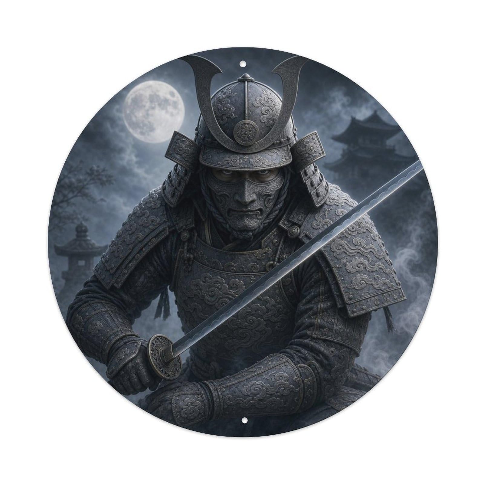 Okngb Style Dojo Ash Grey Defensive Crouch Ready Bushido Token Metal Tin Sign Plaque Wall Decor For Cafe, Man Cave, Club Bar, Office, Home Garden Round Metal Poster 8X8inch