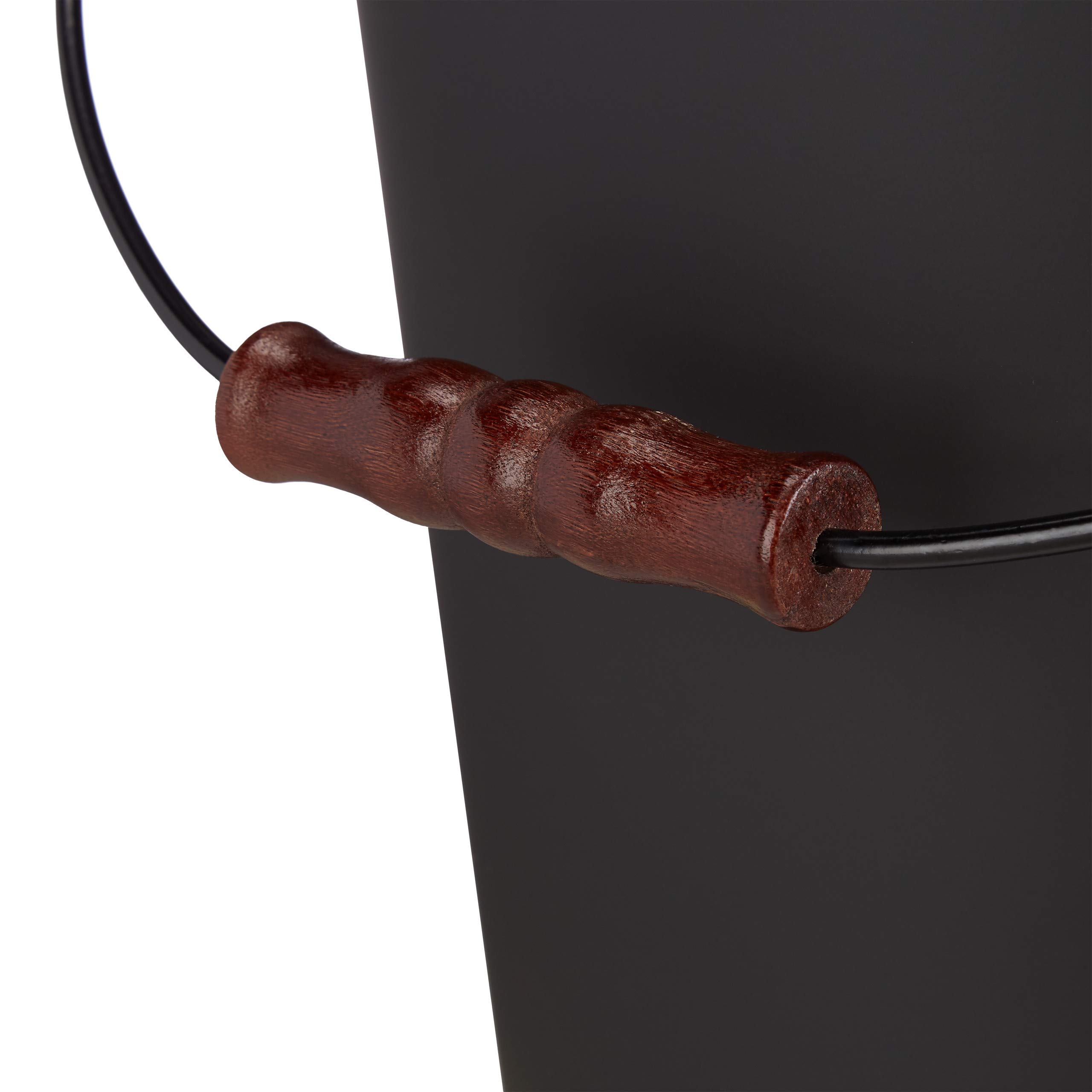 Juego de 6 Piezas para Chimenea, Cubo de Cenizas con Tapa, Utensilios para Chimenea, 5 Piezas, con Pala, Escoba, atizador, Pinzas y Soporte, Color Negro
