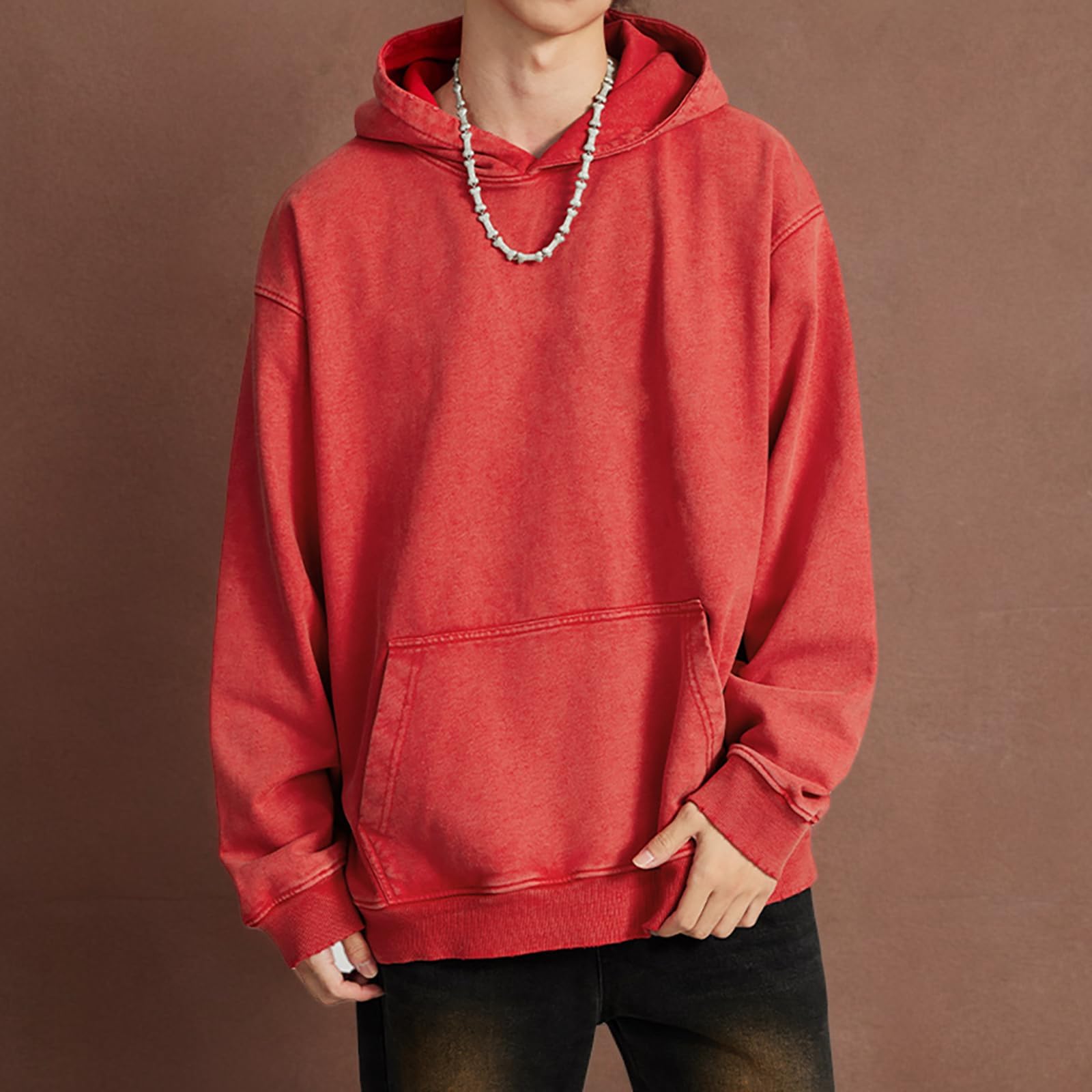 FAIABLE Sudadera con capucha para hombre, de gran tamaño, de felpa, con capucha, retro, pesada, para hombres, parejas, invierno