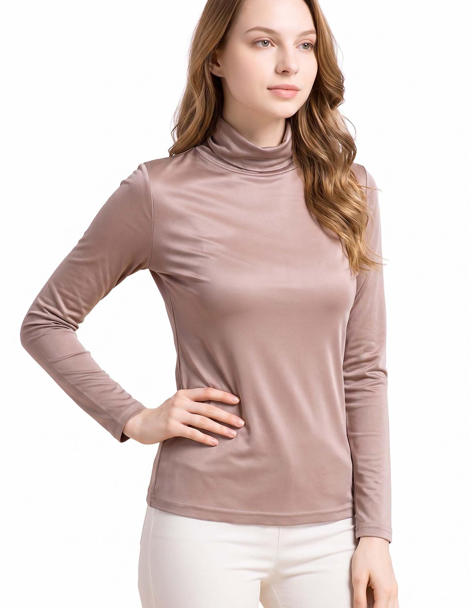 Damen 100% Mulberry Silk Turtleneck Tops T-Shirt (1er Pack)