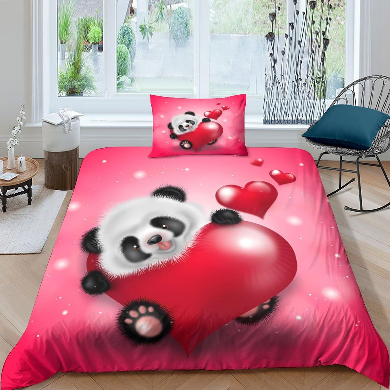 Housse de couette panda lit single facile à enfiler avec son zip