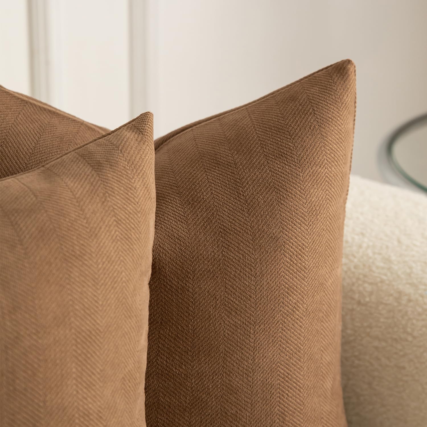 Mandioo Pack of 2 Chenille Cushion Covers Soft Comfortable Durable Throw Pillow Cases for Home Decor Sofa Couch Living Room Bedroom 24 x 24 Inch 60x60 cm Brown - Image 2
