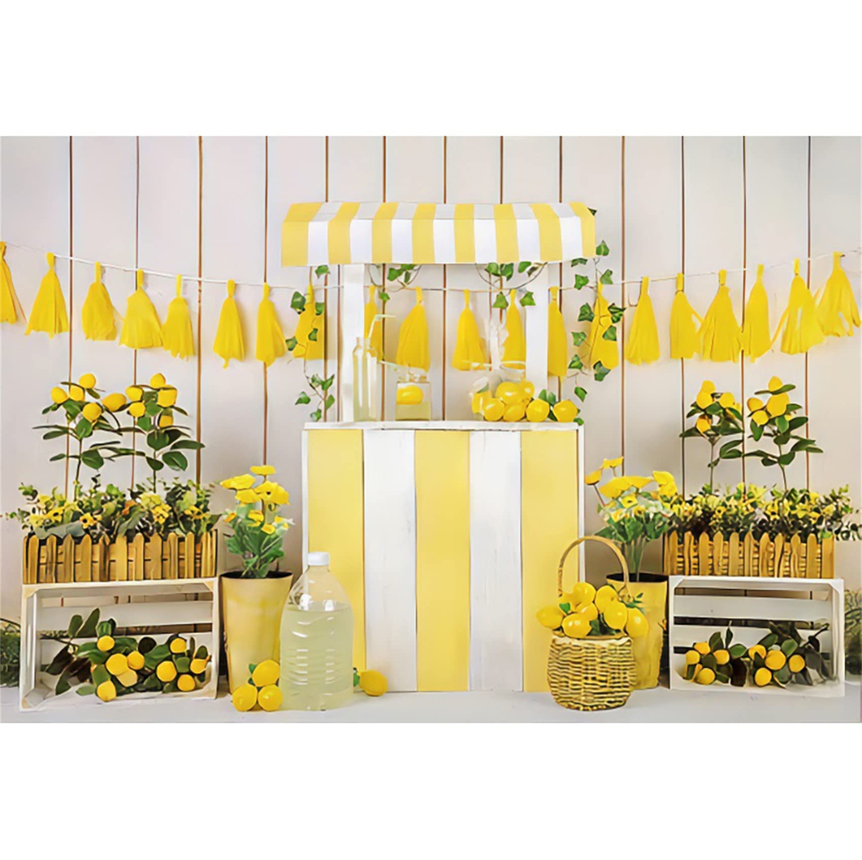 DORCEV Fotohintergrund Zitronen-Motiv – 3x2,1 M, Vinyl, Rustikales Holz-Design, Für Sommer-Partys Und Fotografie