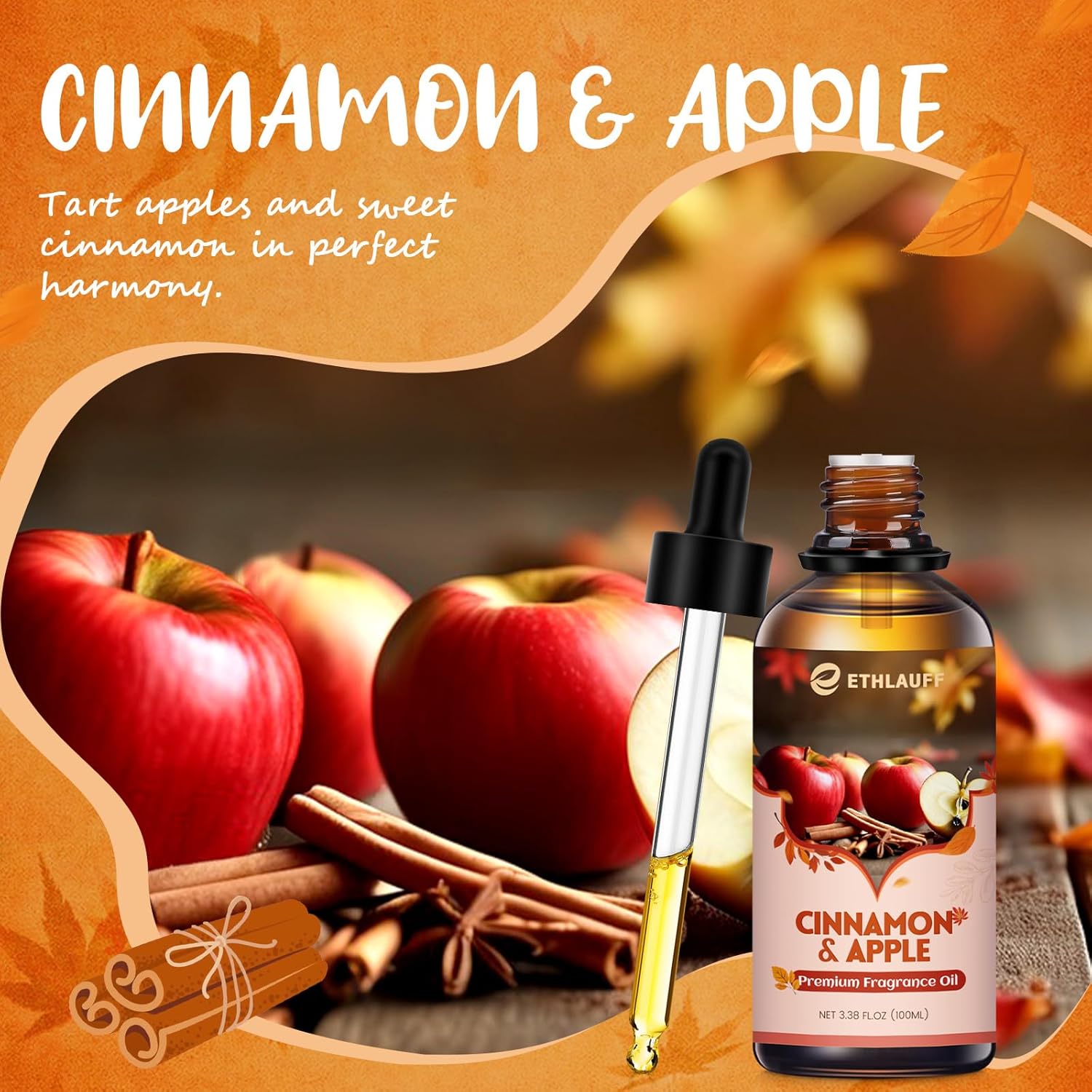 Cinnamon Apple Essential Oil, 100ml Fall Essential Oil for Diffusers for Home, Autumn Scented Oils for Candle & Soap Making, Bath Bombs, Massage - 3.38FL.OZ - Image 3