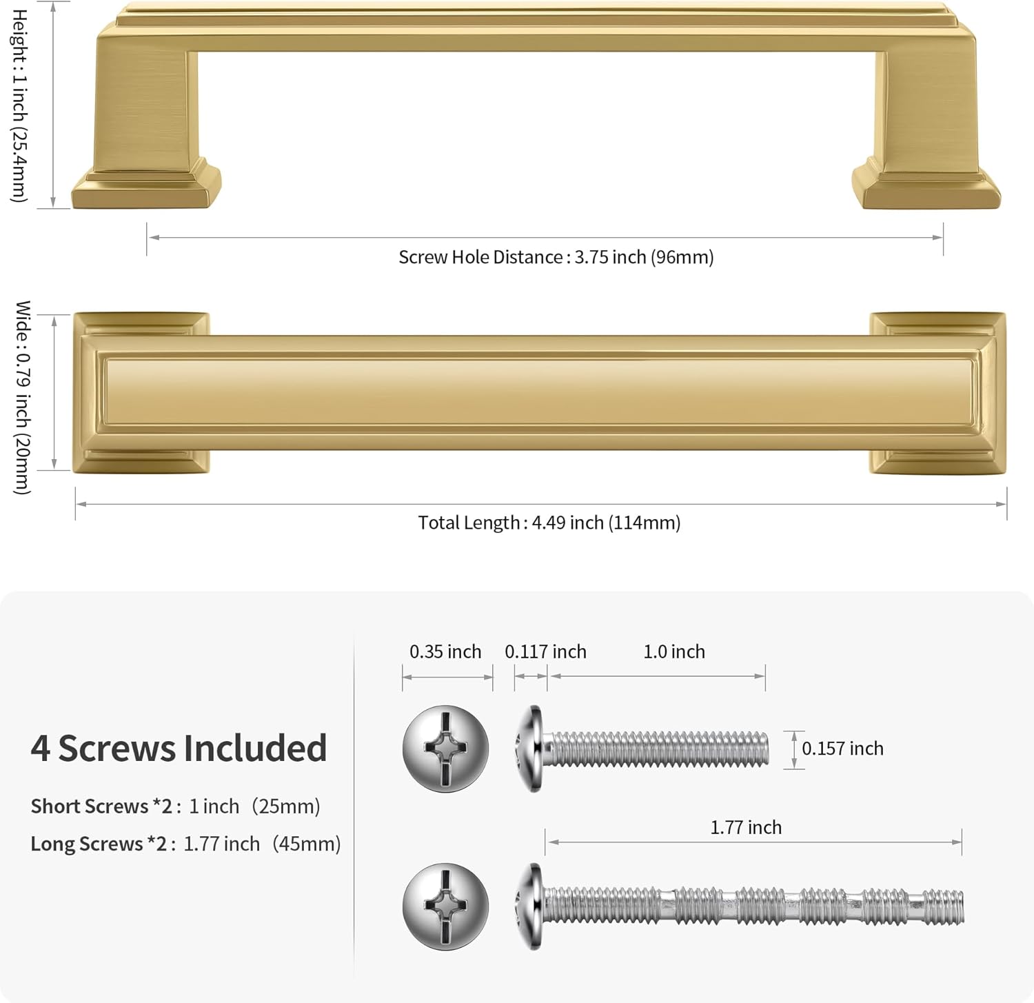 Lardmon 10 Pack 3.75 Inch(96mm) Hole Center Brushed Gold Modern Cabinet Pulls Kitchen Cabinet Handles Kitchen Cabinet Hardware Timeless Drawer Pulls for Dresser Cupboard Wardrobe, B-Gold(3.75x10)