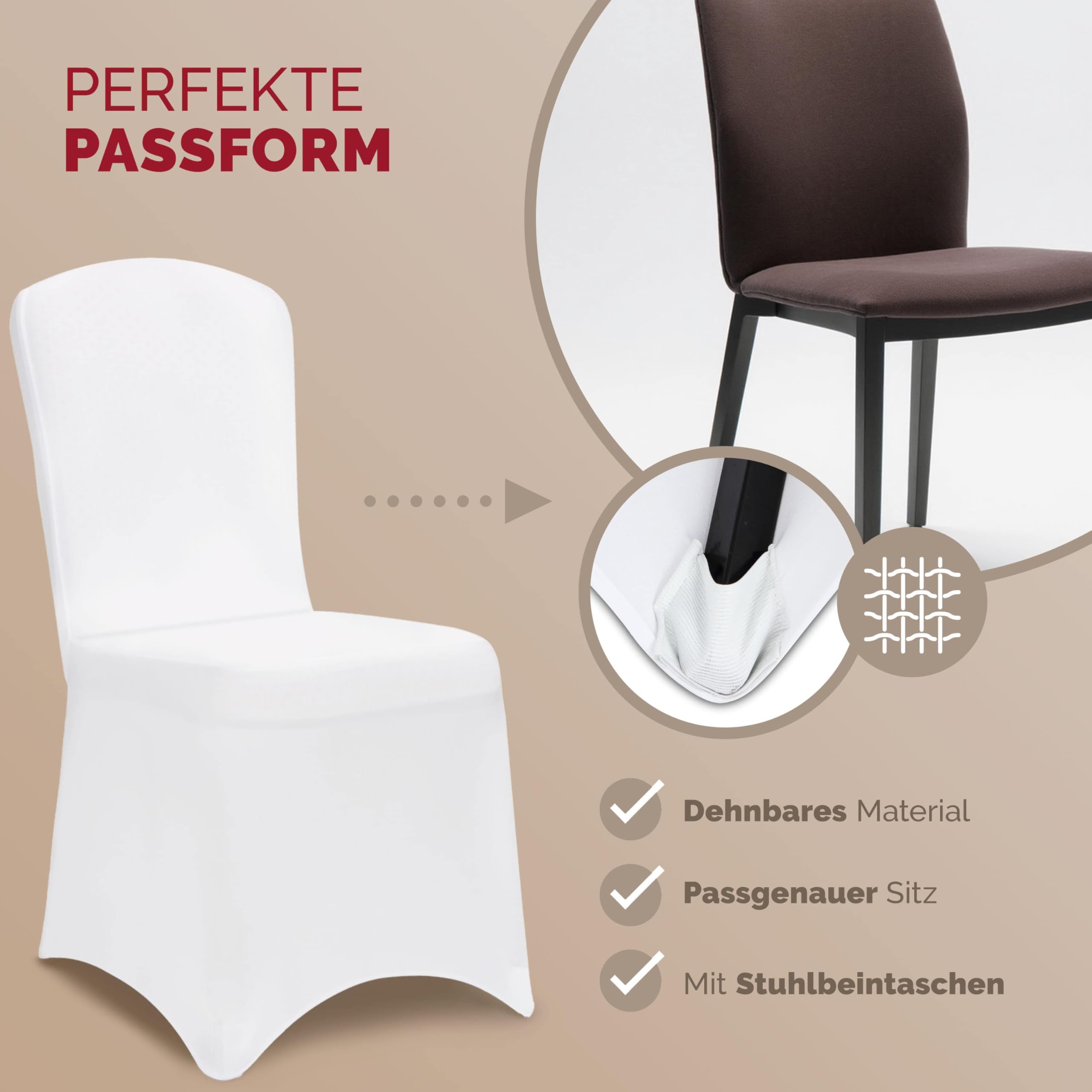Detex® Fundas Sillas Elásticas Pack 6 Set Cubre Sillas Respaldo Alto Lavables Eventos Hogar Blanco